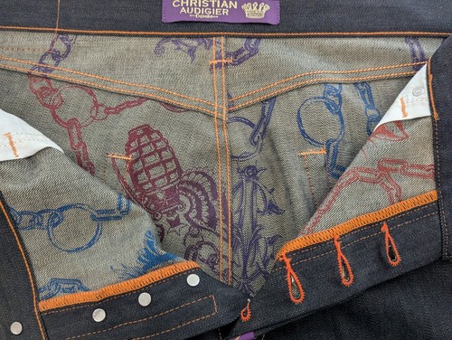 VTG Christian Audigier Spell Out Jeans Mens 44x34 Baggie Y2K Streetware Hip Hop - Picture 10 of 19