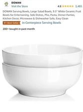 NEW: Dowan Centerpiece Serving Bowls, 9.5” White Ceramic, 2 Pack.