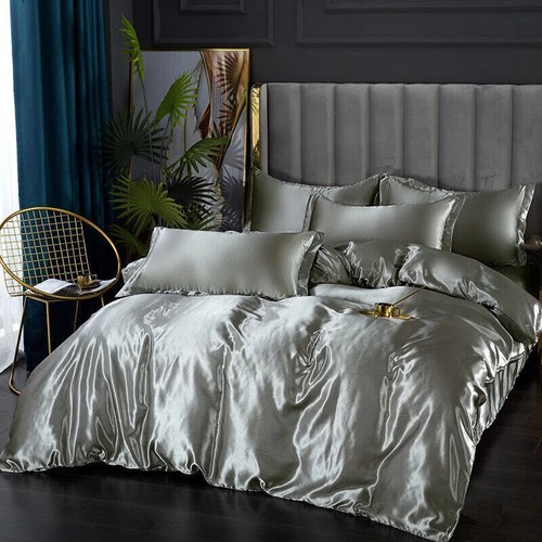 Bedding Set with Duvet Cover Bed Sheet Pillowcase Luxury Bedsheet Solid Color - Picture 3 of 17