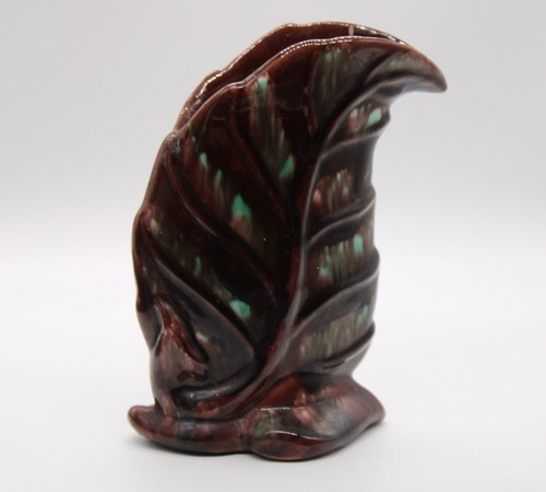 Rare Vintage Royal Haeger Brown w Green 6.25" Leaf Glazed Ceramic Vase - Picture 3 of 9