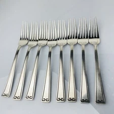 Gorham Design Studio Japan Classic Key 8 Dinner Forks 18/8 Black Inlay 8" Length