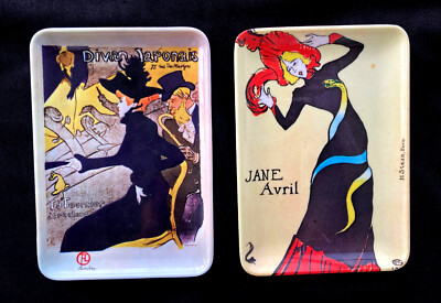 Lot of 2 Tray Toulouse Lautrec Jane Avril & Divan Japonais Trinket Tray Vintage