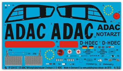 Peddinghaus-Decals 1/32 2244 Ec 135 ADAC Hélicoptère de Sauvetage Christoph 31