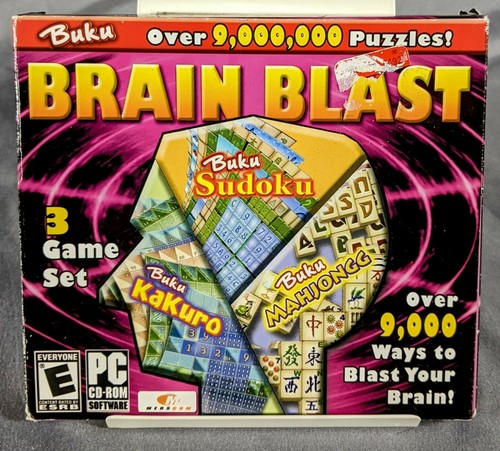 Brain Blast Buku - 3 Games Sudoku, Kakuro, & Mahjongg. PC CD ROM Sealed Windows - 第 1/3 張圖片