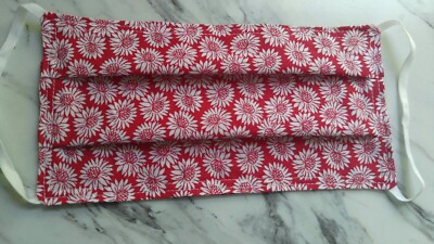 REVERSIBLE-Face mask, cloth handmade, washable-100% Cotton Floral Red and White 