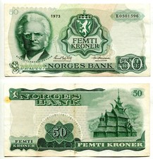 50 Kroner Norwegen / Norway 1973  Erhaltung II-/III+, P. 37b