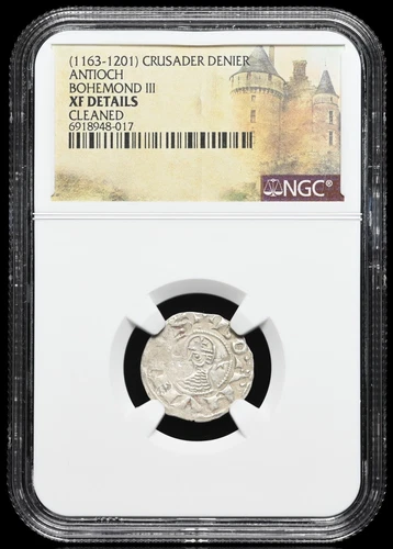 CRUSADERS, Antioch. Bohemond III, 1163-1188 AD. Silver Denier, NGC XF Details