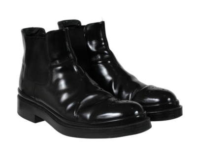 Prada Mens Oxford Ankle Boots Medallion US 9.5 UK 8.5 Black 