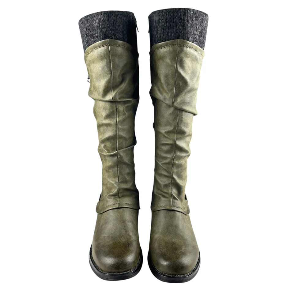 Muk Luks Bianca Riding Boots Size 7 Green Faux Leather Knee High Block Heel - Image 2 of 4