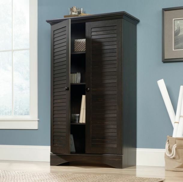 Dark Brown Wood Bathroom Cupboard Storage With 2 Wicker Baskets Linens Towels For Sale Online Ebay