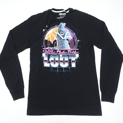 Fortnite Give Me Fire Loot T-Shirt Men's Size Medium Black Long Sleeve Crew Neck