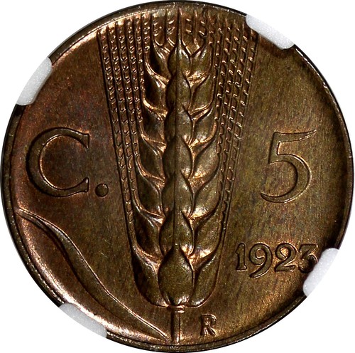 Italy Vittorio Emanuele III 1923 R 5 Centesimi NGC MS63 BN HIGH GRADE KM# 59 (4) - Picture 5 of 5