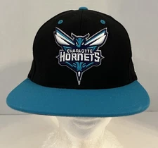 Charlotte Hornets Hat SnapBack Black Teal Logo Spellout Mitchell Ness NBA