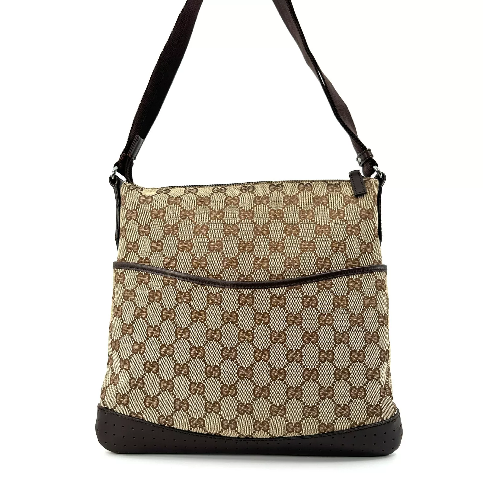 Sac bandoulière GUCCI GG Supreme toile cuir marron authentique