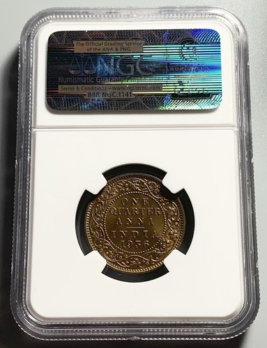 1936 British India 1/4 Quarter Anna Copper Coin - NGC MS66 RB - Picture 4 of 4