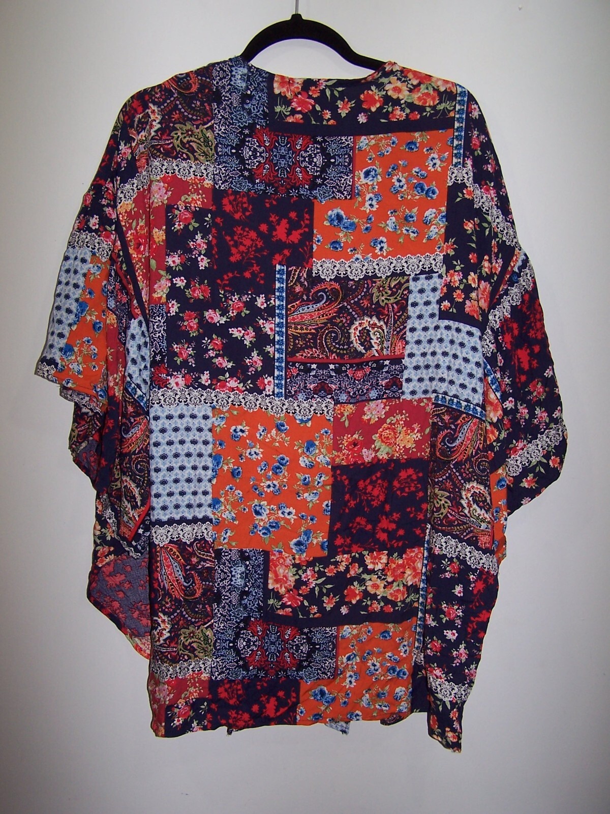 H - Multicolor Patchwork Pattern Boho Kimono Size… - image 2