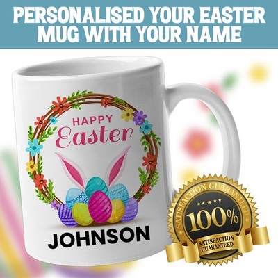 Personalisierte Frohe Ostern Tasse Name Kaffeetasse Hase Geschenk für Kinder Ostergeschenke