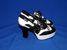 Funtasma 7 7.5 Gangster Black White Leather Platform Heels Lace Up Metal Knuckle