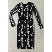 Bronx & Banco Women Dress Medium 6 Black Floral Lace Midi Velvet Trim Zip