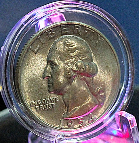 1954-P Washington Quarter 90% Silver Coin Brilliant Unc. in Clear Holder Capsule