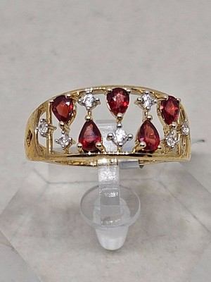 9kt Gold Songea Ruby & White Zircon Ring Size T½ (2.95g)