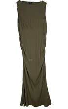 Boohoo Women's Ribbed Ruched Sleeveless Bodycon Midi Green US Size 16 Dress