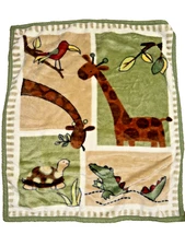 Kidsline Zansibar Baby Blanket Green Giraffe Bird Turtle 32x40