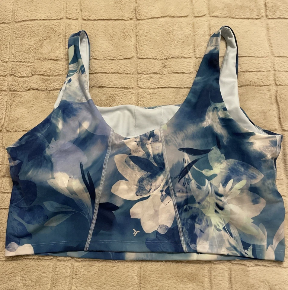Sujetador deportivo floral azul marino antiguo activo Powersoft largo XXL soporte ligero Go Dry Foto 4 de 4