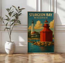 Poster da viaggio Sturgeon Bay Wisconsin Lighthouse stampa, arte da parete Door Countyl