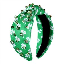 St.Patrick's Day Headband for Women Shamrock Knotted Headband Embellished Gre...