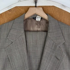 VTG Geoffrey Beene Suit Mens 42R Gray Glen Check 2 Button 100% Wool Pants 36x29