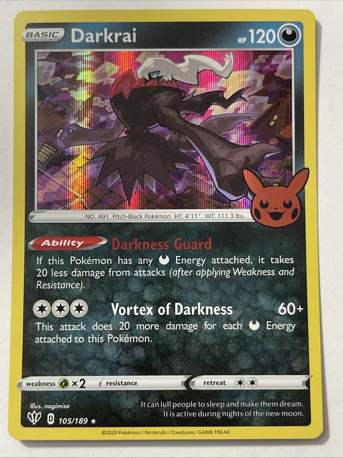 Darkrai 105/189 Trick or Trade Halloween - Pokemon Holo Foil Rare Nice!