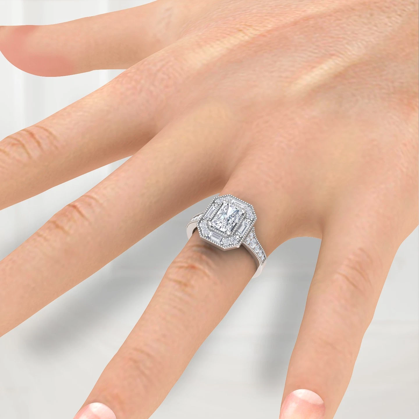 1.70 Ct F VS1 Emerald Lab Grown Diamond Ring IGI Certified 14k White Gold image-5