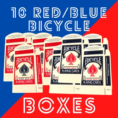 10 x Empty Bicycle Playing Card Boxes – 5 Blue & 5 Red Rider Back – Magic Trick - Image 1 of 2