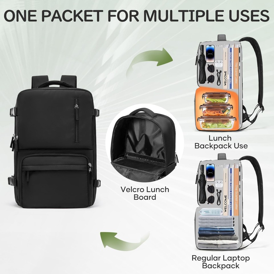 WEPLAN Lunch Backpack with Insulated Cooler Box, Large 17 inch Laptop ...