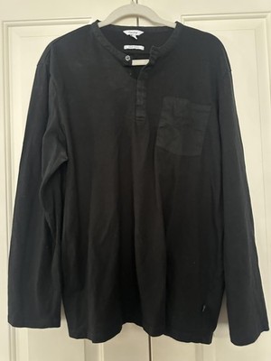 Calvin Klein Shirt Mens XL Black Liquid Touch Long Sleeve Pocket Casual Henley