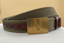  89 NWT Polo Ralph Lauren Pony Plaque men  s Canvas Belt Olive size 40