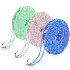 3-Pack Windproof Clothesline with Hooks   Super Strong and Durable, PE Material,
