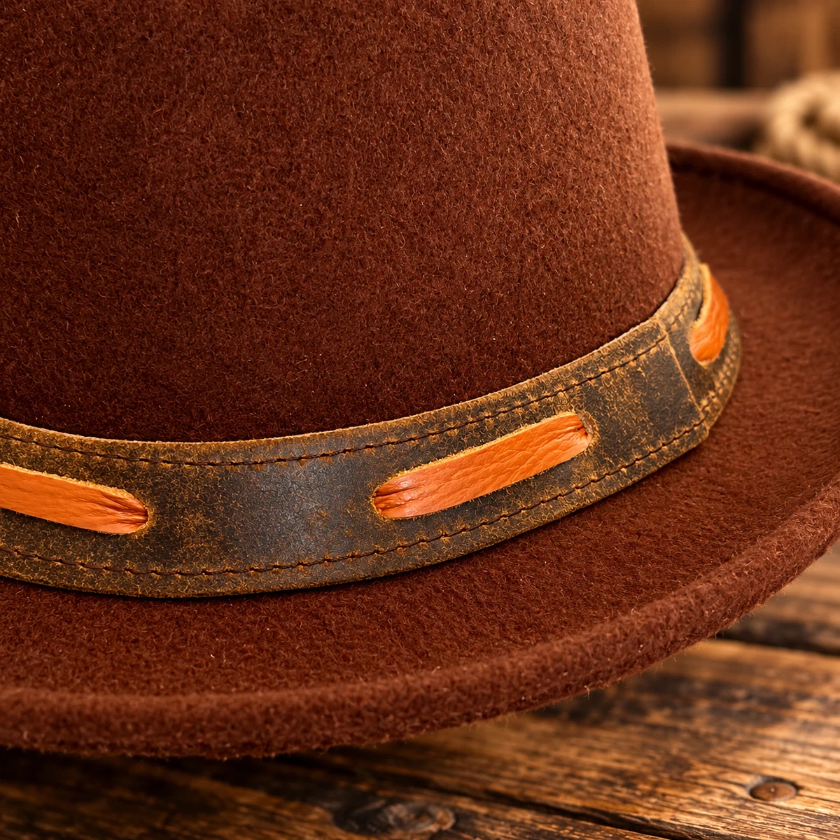 Sombrero Fedora de Cuero Marrón Unisex Vaquero Occidental Steampunk Vintage Disfraz Sombrero