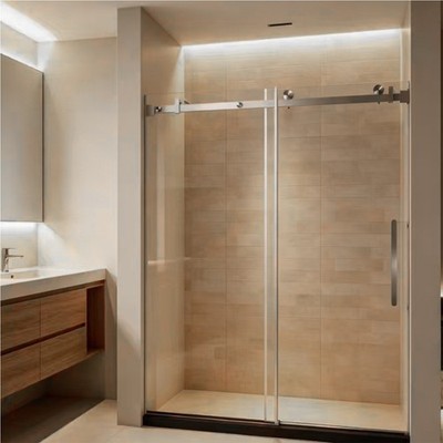 Brushed Nickel 56-60''Wx76''H Double Sliding Door Durable Bathroom Shower Doors