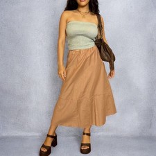 Vintage Y2K Old Navy 100 Cotton Lined Drawstring Tie Waist Midi Skirt Size 10