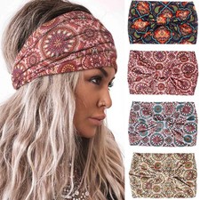 Wide Headbands Women Boho Turban Knotted Headband Floral Elastic Non Slip Hai...