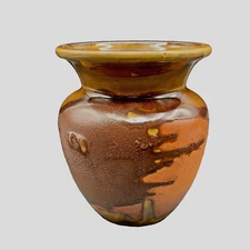 Royal Haeger Earth Wrap 1970s Modern Deco Brown Ceramic Vase 4200 w/ Sticker