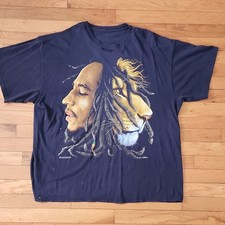 Vtg Bob Marley Zion Rootswear Lion T-Shirt Grunge distressed Faded black XL