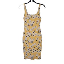 Zara Yellow Daisy Print Bodycon Midi Dress