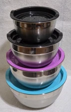 4 Stainless Steel Mixing Storing Bowl with Airtight Lids 0.70, 1.1, 1.7, 2.1 qt