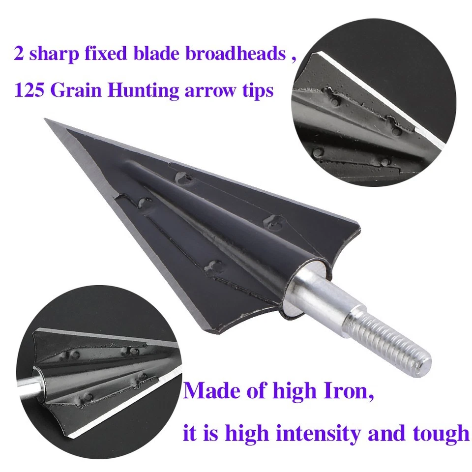 Archery Blade Arrowheads Broadheads Screw Arrows 125 Grain Tips Point Hunting - Image 2 of 4
