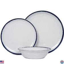 12-Piece Melamine Dinnerware Set for 4 - Retro Speckled Pattern Plates & Bowls,