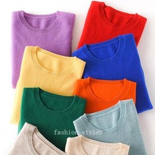 Women Soft Cashmere Cotton Blended Classic O-neck Knitted Sweater Lady Pullover