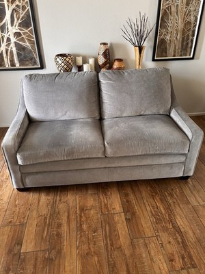 Gray Microfiber Contemporary Loveseat Sofa, 2-Seater, Wood Frame, With Cushions